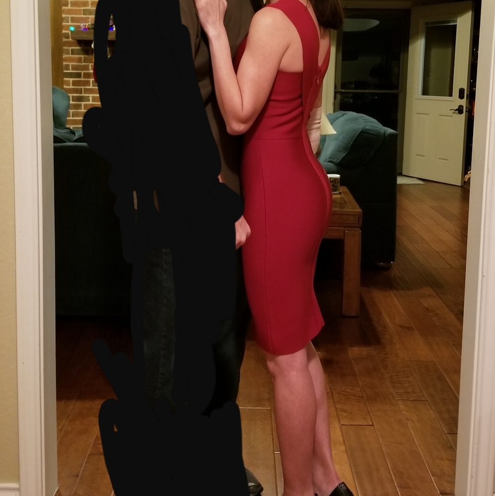 XS Bodycon deep V maroon bandage dress